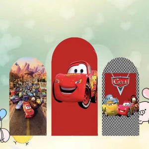 Tło łukowe z kreskówki Mcqueen Pixar Cars, dwustronna okładka, chłopiec, dekoracja na przyjęcie urodzinowe, Baby Shower, kreskówka, czerwone tło do zdjęć, baner Chiara