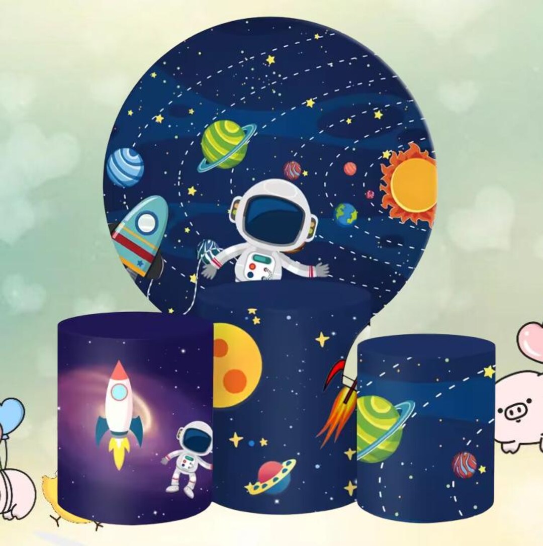 Space Astronaut Birthday Round Backdrop For Boy
