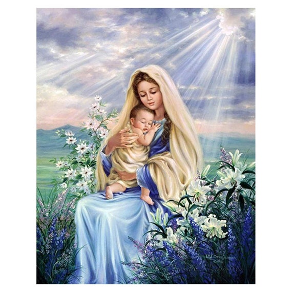 Virgin Mary And Jesus Portraits - Religious Diamond Painting, Full  Round/Square 5D Diamonds