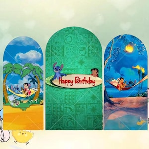 Stitch Sea Baby Arch Backdrop Disney Cartoon Cute Background Baby Kids Boy Birthday Party Custom Kids Room Photo Poster Baby Shower Decor
