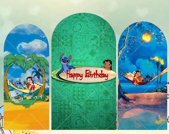 Stitch Sea Baby Arch Backdrop Disney Cartoon Cute Background Baby Kids Boy Birthday Party Custom Kids Room Photo Poster Baby Shower Decor