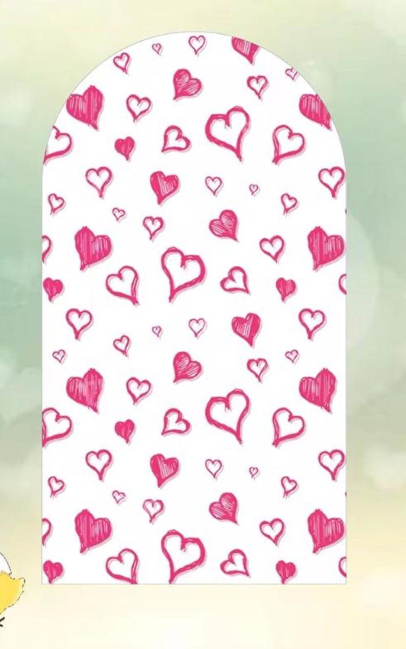 Puede incluir: Fondo blanco con un patr&oacute;n de corazones rosas de varios tama&ntilde;os y estilos. Los corazones est&aacute;n dibujados a mano con un aspecto texturizado. El dise&ntilde;o est&aacute; dentro de un marco arqueado, posiblemente decorativo.