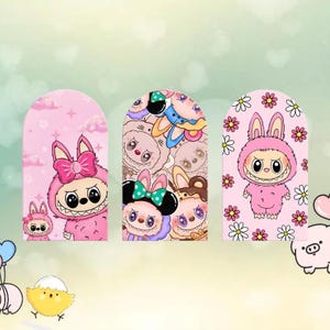 Labubu Monsters Arch Tło Podwójna Boczna Okładka Cartoon Dostosowane Tło Fotograficzne Baby Shower Dzieci Urodziny Impreza Dekoracja