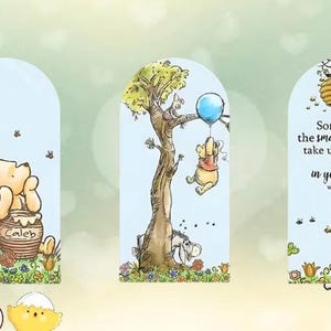 Fondo de arco de Winnie The Pooh con doble cubierta lateral, fondo de dibujos animados de Disney, baby shower, niña, cumpleaños, decoración elástica personalizada para fiesta