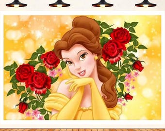 Beauty and Beast Backdrop Red Curtain Castle Cartoon Bella Birthday Backdrop Decor Photography Background Newborn Vinyl Printing Backdrop