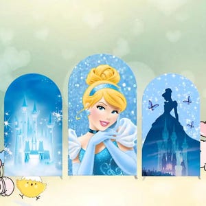ディズニー シンデレラ プリンセス アーチ 背景幕 両面カバー 漫画映画キャラクター写真背景 ベビーシャワー カスタマイズパーティーデコレーション