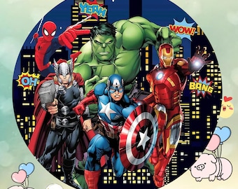 Avengers Birthday Backdrop: Superhero Theme Round Cover