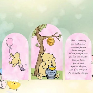 Pink Winnie The Pooh Backdrop Cover, Baby Shower Birthday Party Decor