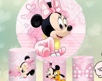 Pink Minnie Mouse Backdrop, Disney Birthday Party Banner