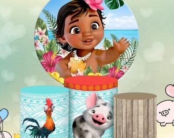 Fondo redondo de princesa Moana: fiesta de cumpleaños de niñas, baby shower