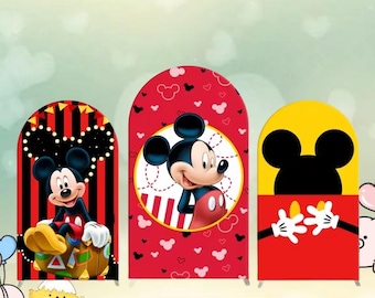 Mickey Mouse Arch Backdrop: Double Sided Spandex Cover, Kids Birthday Party