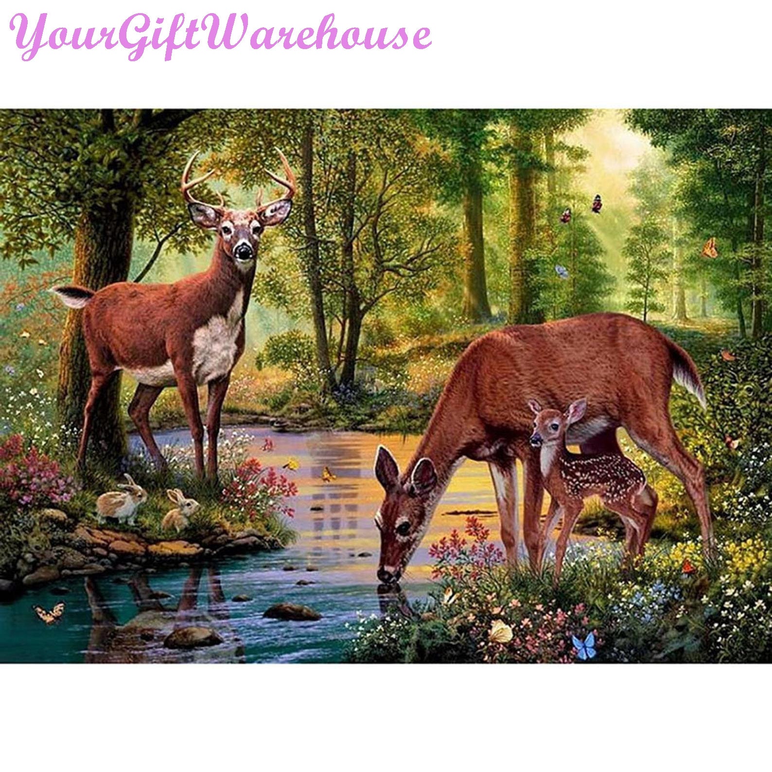 Christmas Deer Diamond Painting Set by Wizardi. WD304 Diamond Art