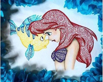 5D Diamond Painting Mosaic Rhinestone Ariel And Flounder Cross Craft Handmade 5D Diamond Painting Mosaic Rhinestone Ariel And Flounder Cross Craft Handmade