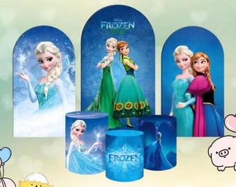 Fondo de arco de Frozen, cubiertas de cilindro de Frozen, decoración para fiesta de cumpleaños de princesa Elsa y Anna