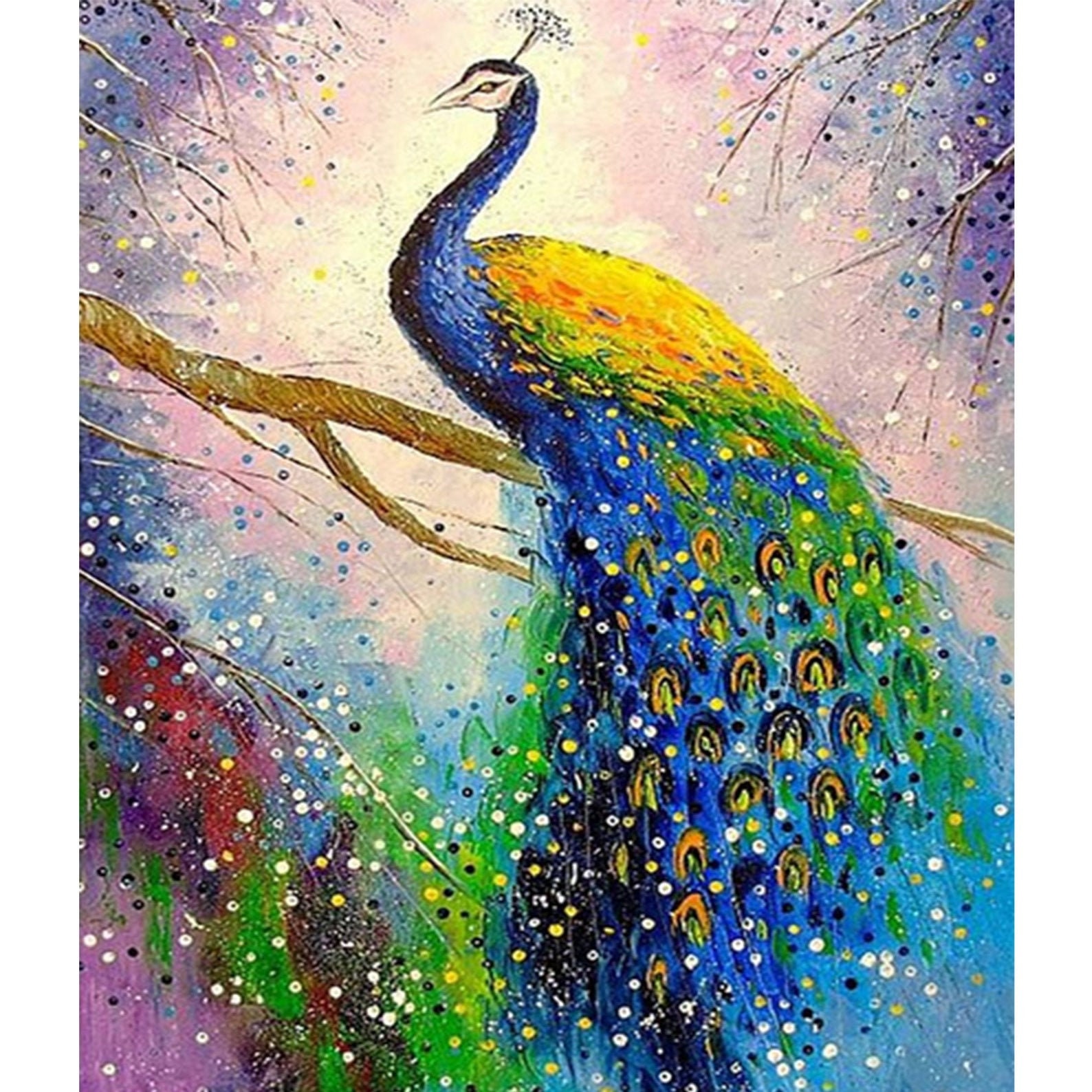 16x20inch Special Shaped Diamond Painting DIY 5D Partial Drill Cross Stitch Kits Crystal Rhinestone of Picture Serial Diamond Embroidery Arts Craft Owl with Peacock Feathers