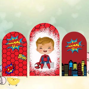 Spider-Man Arch Backdrop Double Side Cover Disney Cartoon Superhero Birthday Baby Shower Photography Background Party Decor Elastic Fabric