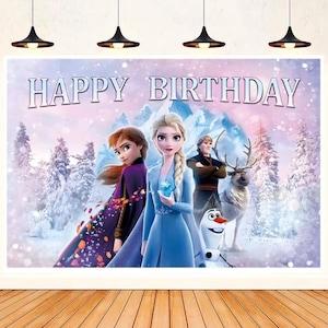 Disney Elsa Backdrop Frozen Elsa Princess For Girl Happy Birthday Party Decor Baby Shower Photography Background Customized Banner