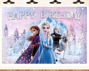 Elsa Princess Birthday Backdrop: Frozen Party Decoration, Customized Banner