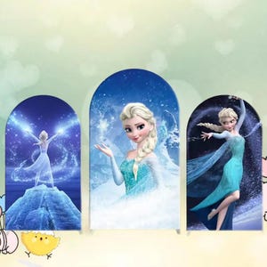 Disney Frozen Theme Arch Backdrop Double Side Cover Kid Girls Birthday Decor Frozen Elsa Princess Custom Background Baby Shower Event Props