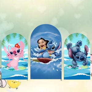 Lilo & Stitch Arch Backdrop Double Side Cover Summer Surfers Background Baby Shower Birthday Hawaii Chiara Customized Elastic Party Decor