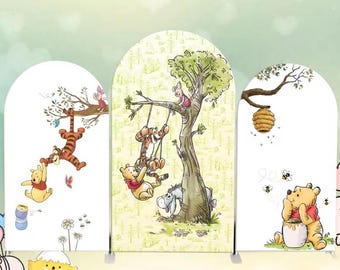 Kubuś Puchatek Arch Backdrop Dwustronna okładka Disney Cartoon Tło Baby Shower Dziewczynka Dzieci Urodziny Dostosowane Elastyczne Dekoracje Imprezowe