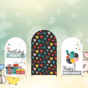 Aangepaste Liefde & Hart Ballon Boog Achtergrond Double Side Cover Kids Verjaardag Baby Jongen Meisje Shower Party Fotografie Achtergrond Party Decor: