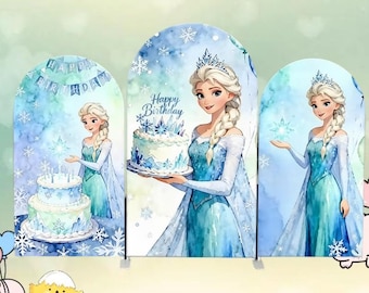 Fondo de arco de princesa Elsa: decoración de fiesta de cumpleaños de doble cara