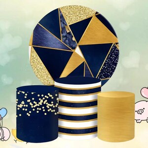 Golden Glitter Round Backdrop Boy Cake Table Cylinder Cover Customizd Kids Birthday Party Decor Baby Shower Photography Background