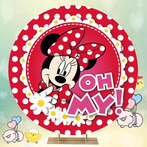 Toile de fond anniversaire Mickey Mouse, décoration de fête ronde en polyester Style D