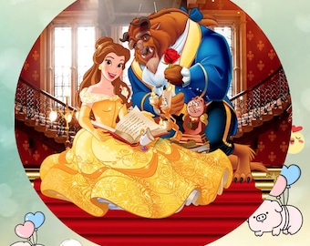 Beauty And The Beast Round Backdrop Disney Princess Belle Girls Birthday Baby Shower Party Circle Photo Background Booth Cylinder Covers