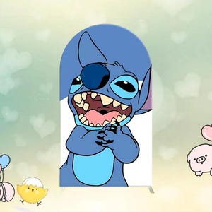 Stitch Arch Backdrop Disney Blue Cartoon Double Side Cover Cute Baby Shower Kid Birthday Photography Background Party Decor Customized