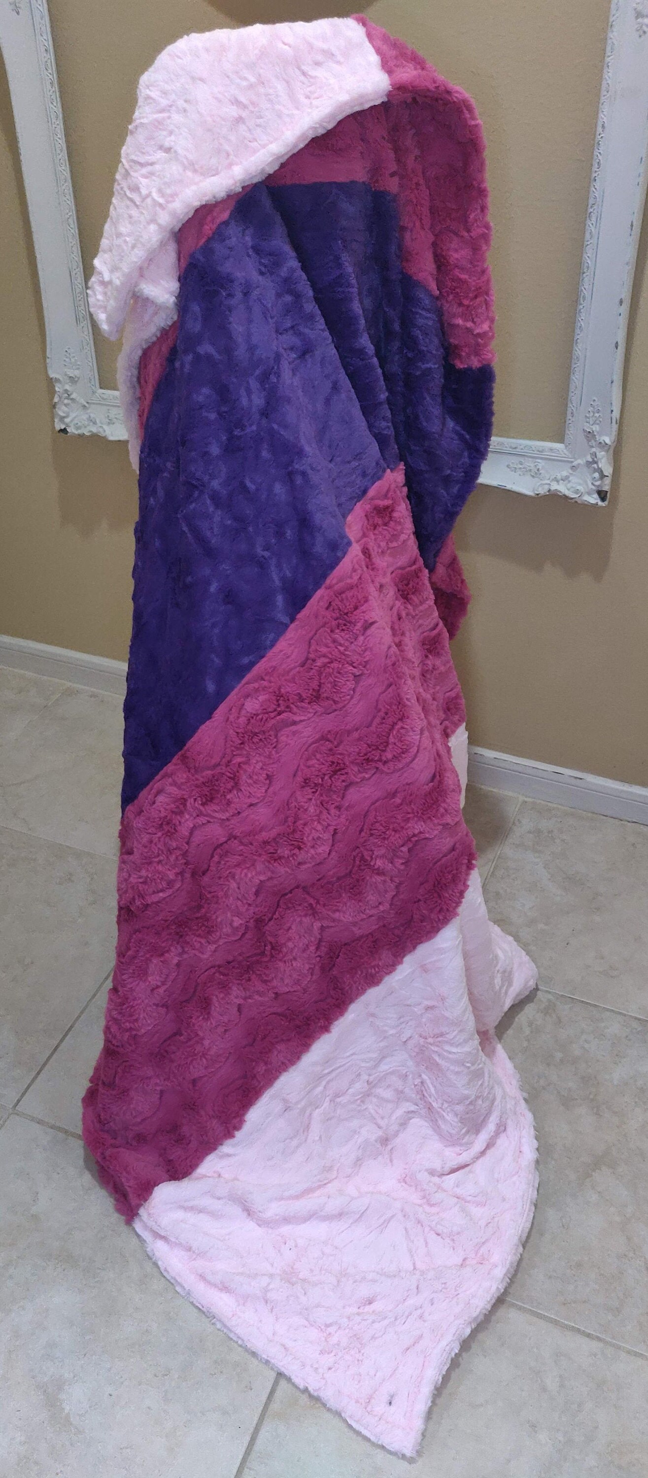 Adult Size Minky Double Sided Strip Blanket Pink and Purple Etsy UK