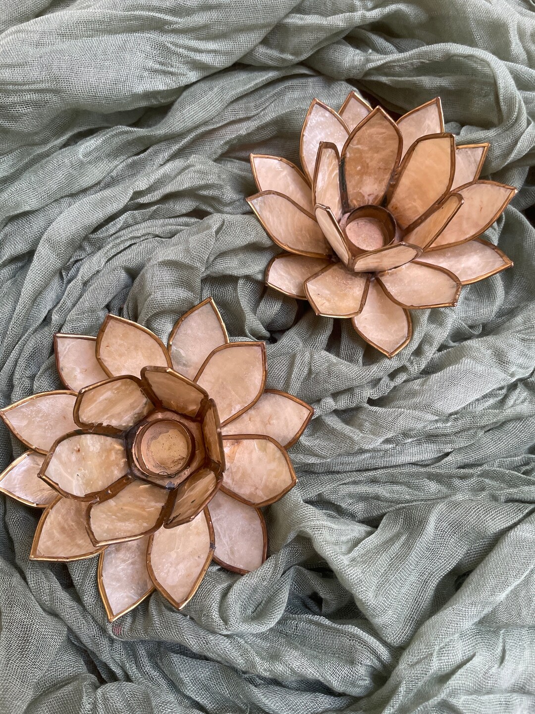 Lotus Capiz Shell Taper Candle Stick Holders Pair Etsy