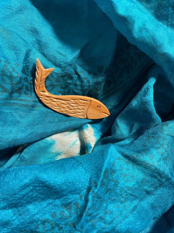 Vintage Hand Crafted Wooden Artisan Fish Brooch