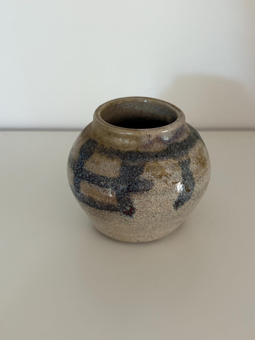 Small Vintage Studio Pottery Vase in off White and Blue Glaze - Etsy