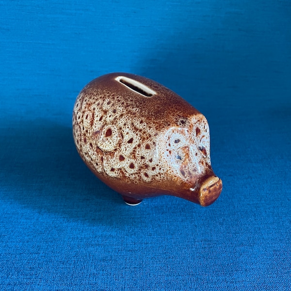 Vintage Studio Pottery HoneyComb Glaze Piggy Bank//70s// Mid Century Decor