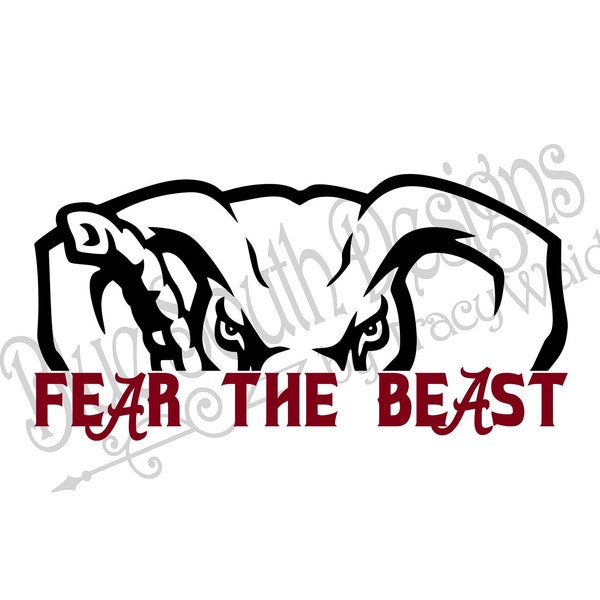 Fear The Beast SVG, Fear The Beast PNG Sublimation, Elephant Mascot, Alabama Football Car Decal, 3 Designs Included, With And Without Frame