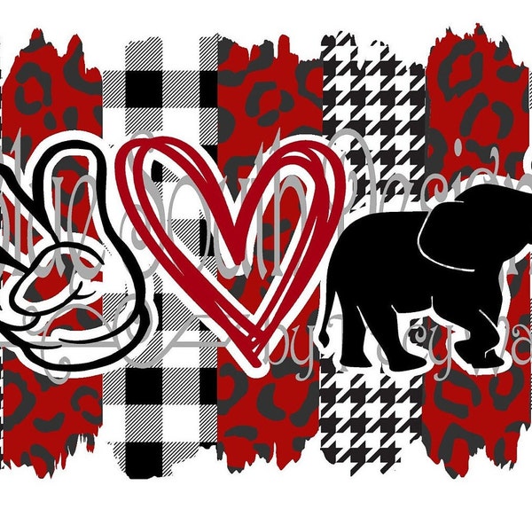 Peace Love Bama svg, Peace Love Bama Sublimation Png, Alabama Girl, Brush Strokes Sublimation, Elephant Svg, Elephant png, Good Luck svg