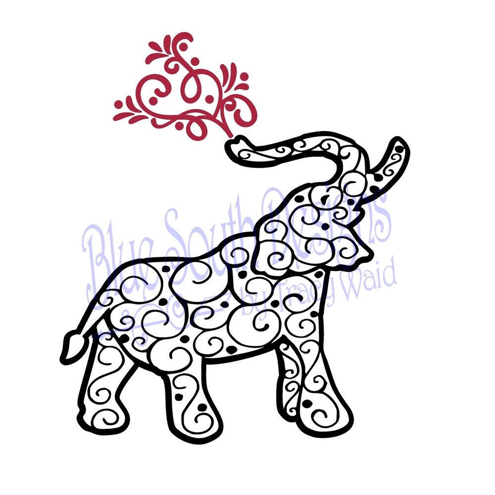 Elephant Scroll Design SVG: Lucky Elephant Vector (digital Download) - Etsy