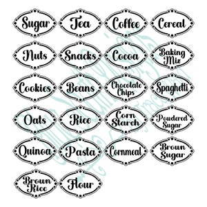 Paquete de etiquetas para despensa (SVG), etiquetas ovaladas para frascos, etiquetas para despensa (Png), organización de la despensa, etiquetas para contenedores de alimentos, etiquetas decorativas, imprimibles