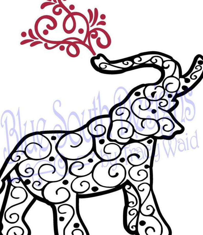 Download Elephant Scroll SVG Scrolled Elephant Design Trunks up | Etsy