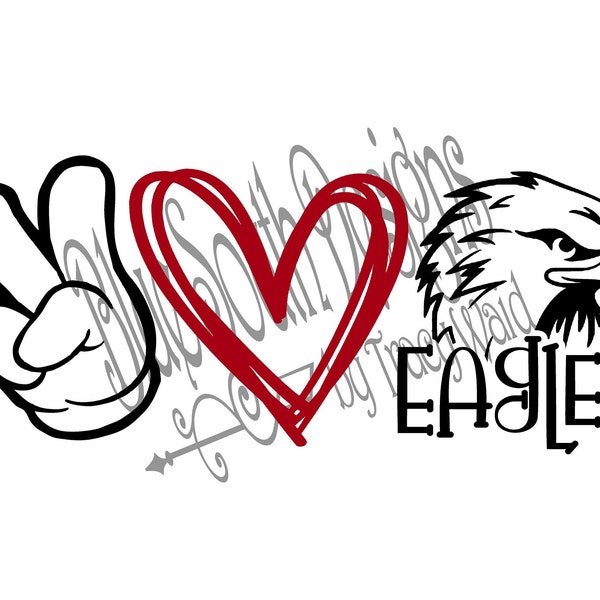Peace Love Eagles SVG PNG: マスコットデザイン (デジタルダウンロード)