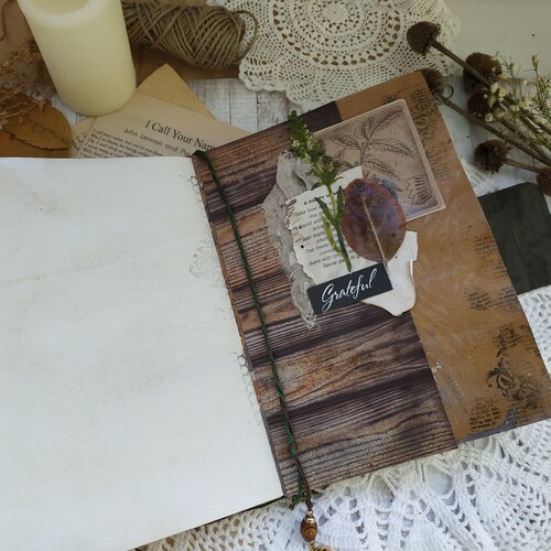 Witch Herbalist Aged original shops Grimoire Magic Journal with imitation wood Notebook for notes Book with natural herbs
