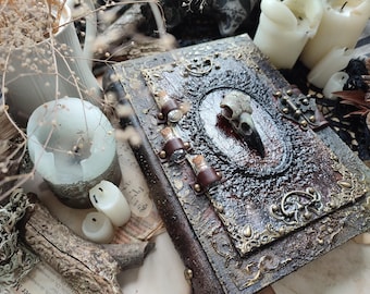 Raven Skull Grimoirе Journal Witchcraft Book of Shadows, Custom Spellbook, handgemaakt notitieboek Sketchbook