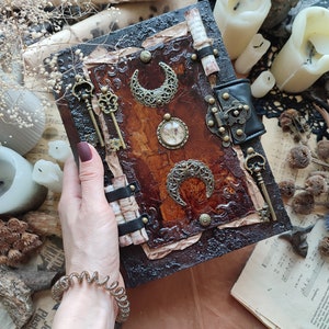 Capa de diário de grimório com fichário Livro das Sombras Livro de feitiços como fichário recarregável Livro de receitas Caderno de esboços copta Diário em branco Diário de sonhos