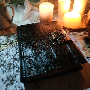 Aged wood grimoire Antique grimoire with lock Books for spells Book of Shadows Mystery grimoire Handmade notebook with lock Wood notebook