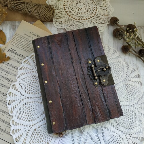Witch Herbalist Aged original shops Grimoire Magic Journal with imitation wood Notebook for notes Book with natural herbs