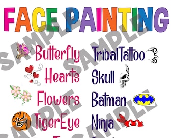 Fast Face Painting Menu