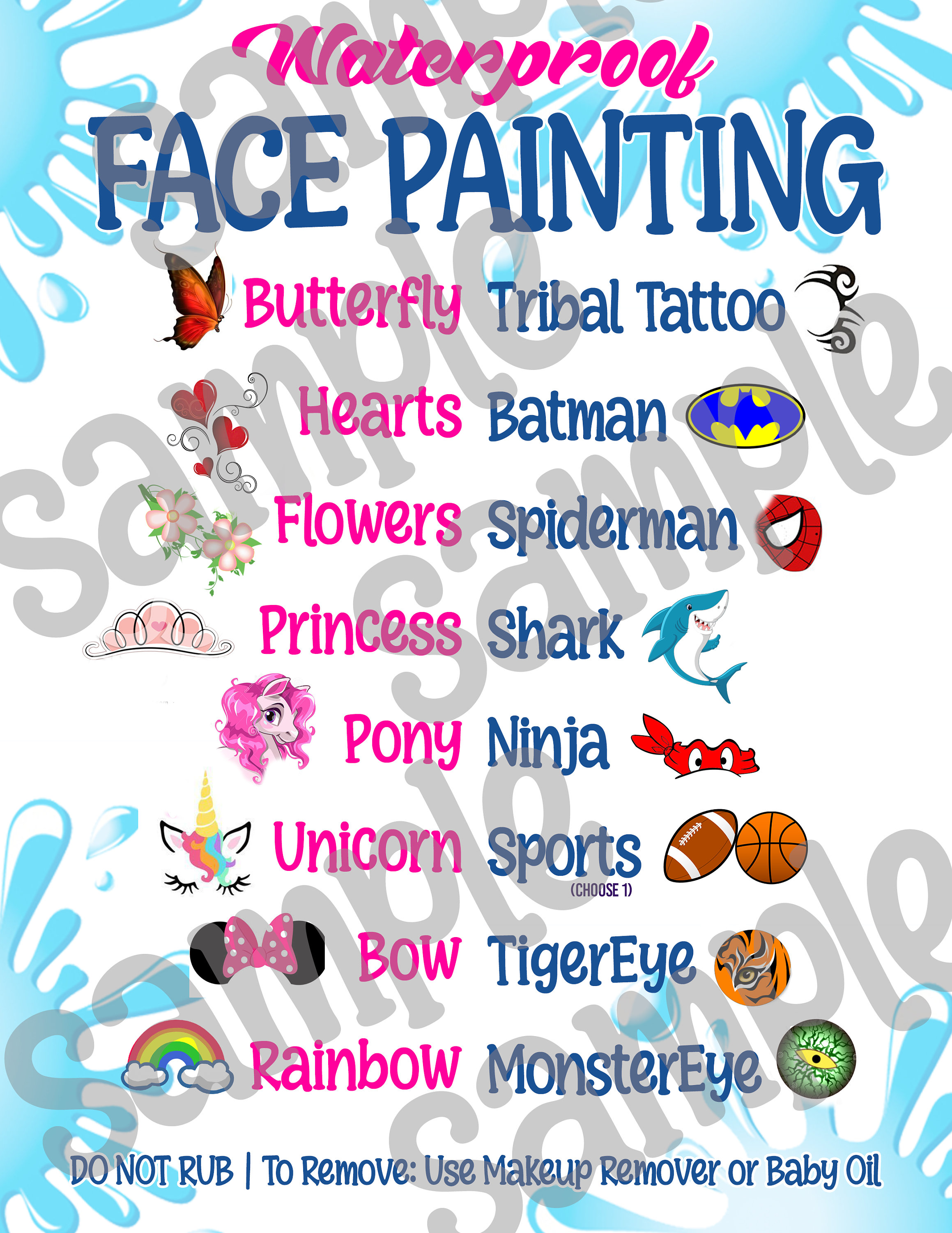 Waterproof Face Painting Menu Etsy waterproof-face-painting-menu-etsy