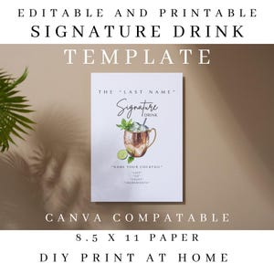 Editable Printable Signature Drink Template, Signature Cocktail Template, DIY Signature Drink, Signature Cocktail, Editable Wedding Template